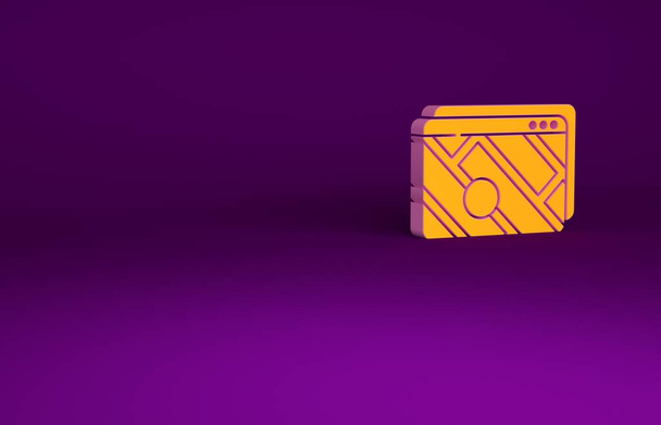 Orange Infographic of city map navigation icon isolated on purple background (en inglés). Diseño de concepto de interfaz de aplicación móvil. Concepto de geolacación. Concepto minimalista. 3D ilustración 3D render - Foto, Imagen