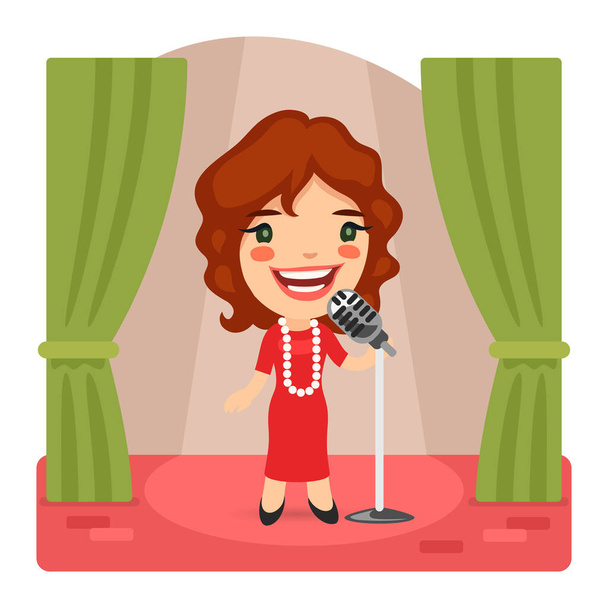 Cartoon Singer Lady sur scène - Vecteur, image