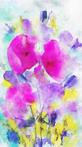 Watercolor painting of flower, image for postcard or wall art - Φωτογραφία, εικόνα