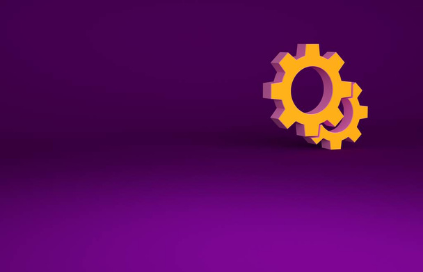 Icono de Orange Gear aislado sobre fondo púrpura. Señal de configuración del engranaje Cogwheel. Un símbolo de engranaje. Concepto minimalista. 3D ilustración 3D render - Foto, Imagen