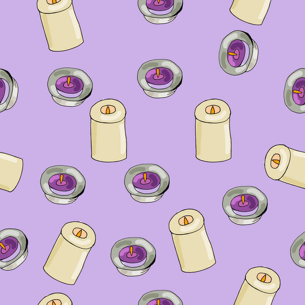 on a lavender background endless pattern of candles - Vector, Image