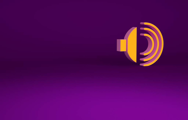 Orange Speaker volume, audio voice sound symbol, media music icon isolated on purple background. Minimalism concept. 3d illustration 3D render - Photo, Image