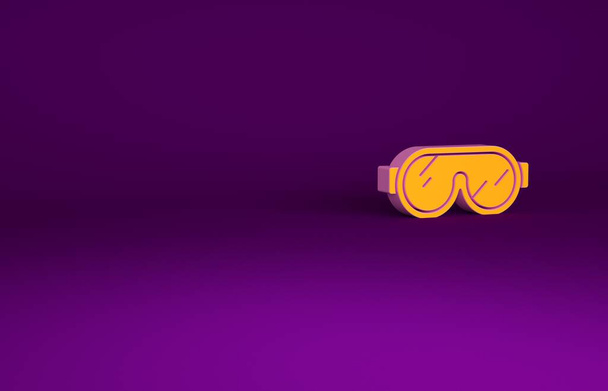 Oranssi Ski suojalasit kuvake eristetty violetti tausta. Äärimmäistä urheilua. Urheiluvälineet. Minimalismin käsite. 3d kuva 3D renderöinti - Valokuva, kuva