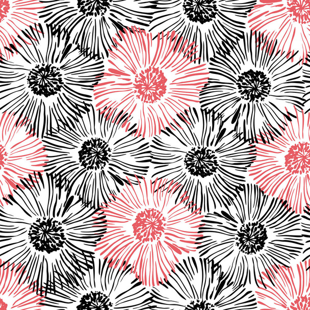 Abstract floral seamless pattern. Hand drawn black and red flowers background. Decorative art illustration for wrapping, textile, fabric, wallpaper etc - Фото, зображення
