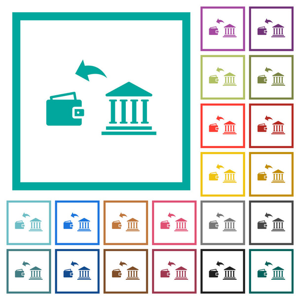 Rahanosto pankki tasainen väri kuvakkeet kvadrantti kehyksiä valkoisella pohjalla - Vektori, kuva