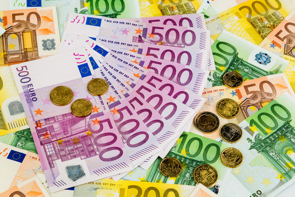 Many different euro bills - Foto, Imagem