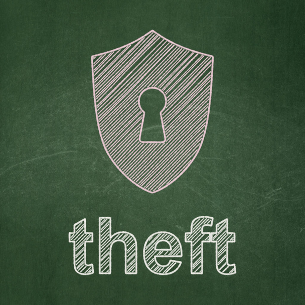 Safety concept: Shield With Keyhole and Theft on chalkboard background - Photo, Image