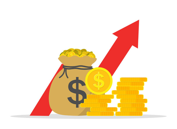 Money profit high. Growth of revenue. Arrow show in diagram increase income. Capital and benefit of finance fund. Economy and budget icon. More earn of business. Wealth and investment. Vector. - Vector, Image