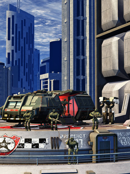 інопланетні військові сили вторгнення в футуристичне місто, 3d ілюстрація
 - Фото, зображення