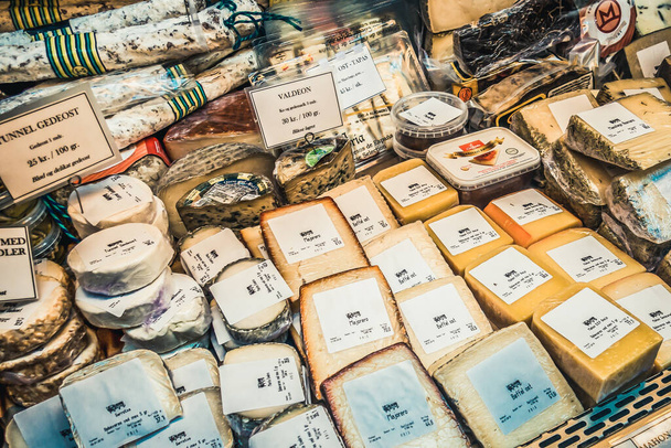 Beautiful display of cheeses on display - Photo, Image