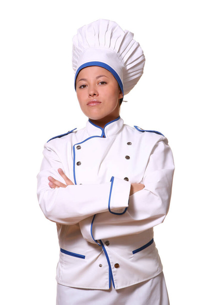 Piękna kobieta w obrazach szefa kuchni - Zdjęcie, obraz