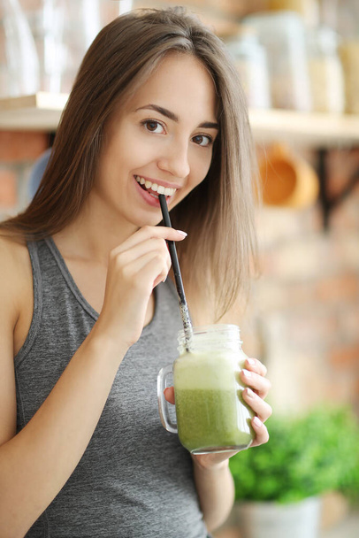 Lovely woman with delicious smoothie - Foto, Imagen