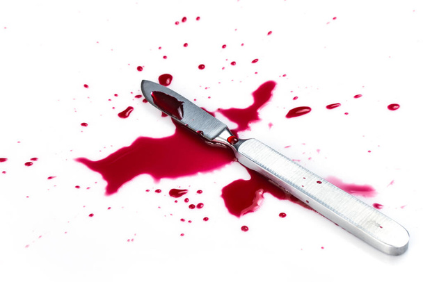 Asesinato. Cuchillo en charco de sangre - Foto, Imagen