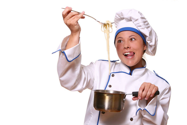 Mooie vrouw in chef-kok beelden - Foto, afbeelding