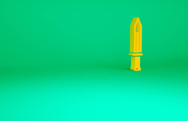 Narancs Középkori kard ikon elszigetelt zöld háttérrel. Középkori fegyver. Minimalizmus koncepció. 3d illusztráció 3D render - Fotó, kép