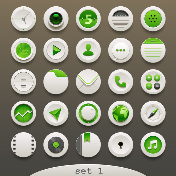 Conjunto de iconos redondos blanco-verde
 - Vector, Imagen