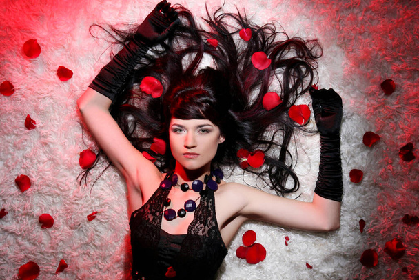 beautiful romantic woman with red rose - Photo, image