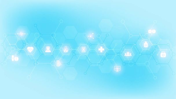 Abstract medical background with flat icons and symbols. Template design with concept and idea for healthcare technology, innovation medicine, health, science and research. - Photo, Image