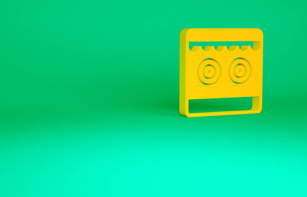 オレンジ緑の背景に隔離されたギャラリーアイコンを撮影。最小限の概念。3Dイラスト3Dレンダリング - 写真・画像