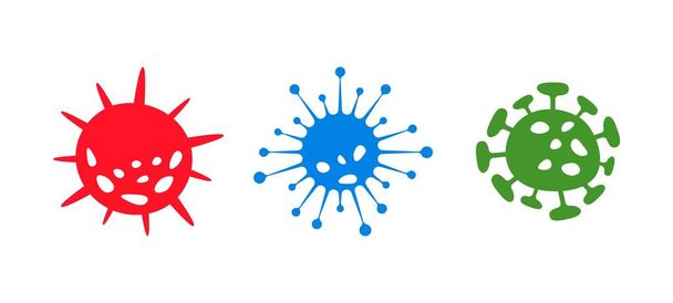 Εικονίδια βακτηρίων του Coronavirus. Covid κύκλο κυττάρων σύμβολο επίπεδη αφηρημένο στυλ, λοίμωξη του ιού σημάδι. Εικονογράφηση διανύσματος - Διάνυσμα, εικόνα