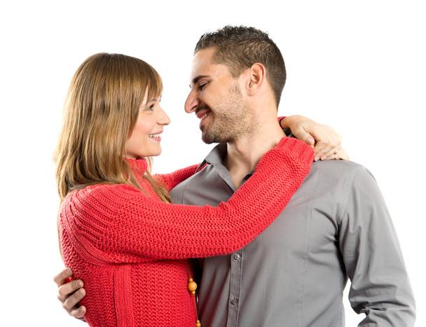 boldog pár felett, elszigetelt fehér háttér - Fotó, kép