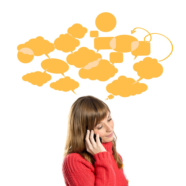Young girl talking on mobile over white background - Photo, Image