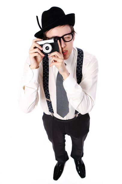 Old fashioned photographer over white background - Foto, afbeelding