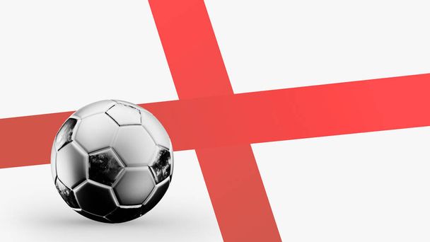Flag of England with metal soccer ball, national soccer flag, soccer world cup, football european soccer, american and african championship, 3d render background hd illustration - Photo, Image