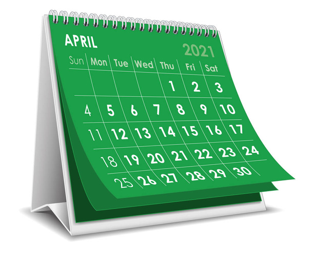 Vector Desktop 3D calendar April 2021 isolated in white background - Vector, Image