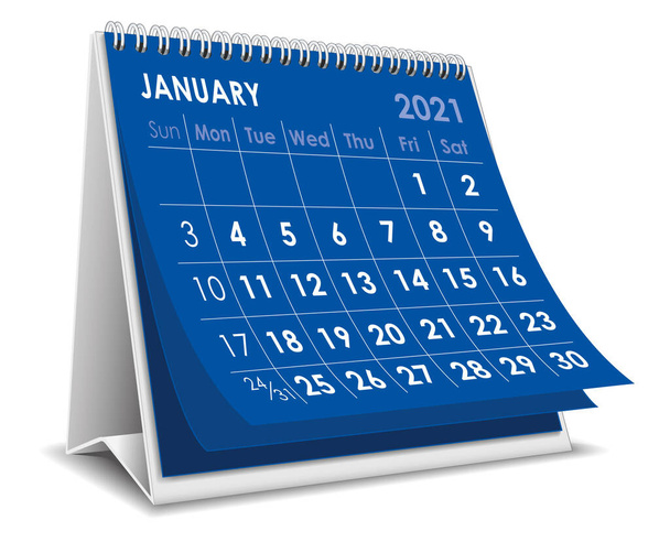 Vector Desktop Calendario 3D Enero 2021 aislado en fondo blanco - Vector, imagen