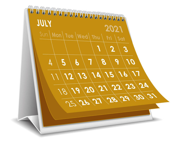 ベクトルデスクトップ3Dカレンダー2021年7月白地に隔離 - ベクター画像