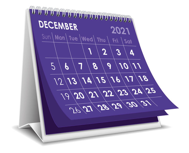 Vektor Asztal 3D naptár december 2021 elszigetelt fehér háttér - Vektor, kép