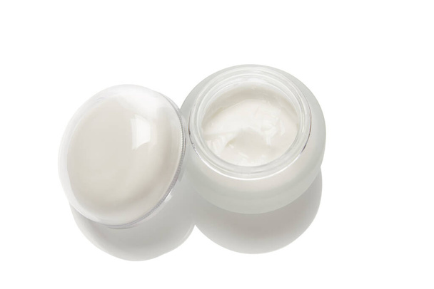 Cream bottle cosmetic glass beauty product for face cate and body healthy natural facial luxury makeup white background. - Foto, Imagem