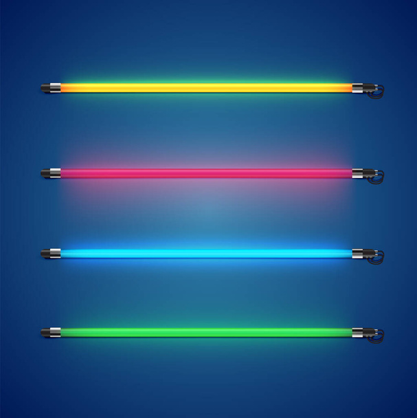 Realistic colorful neon tube set, vector illustration - Vektor, kép