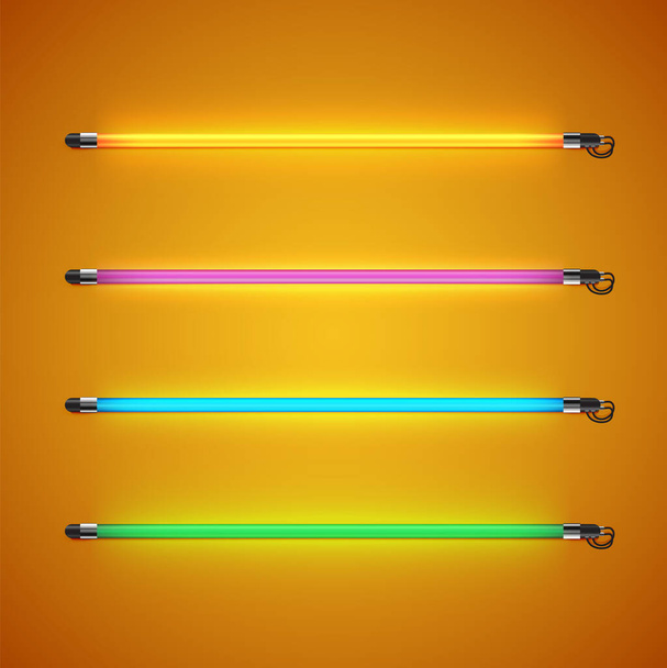 Realistic colorful neon tube set, vector illustration - Vector, imagen