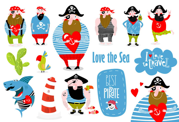 Stampa. Una grande serie di pirati dei cartoni animati vettoriali. Partito dei pirati - Vettoriali, immagini