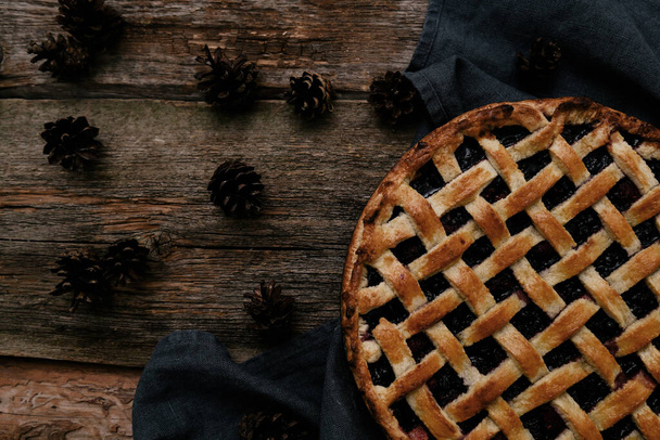 Food. Delicious blueberry pie on the table - Photo, Image