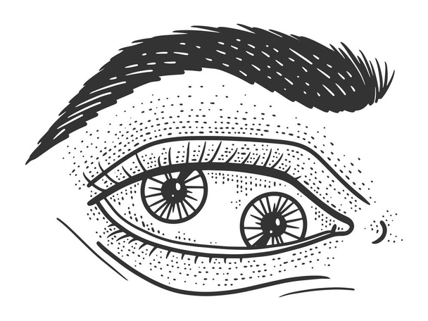 Occhio umano con due pupille. Schizzo graffio bordo imitazione. Bianco e nero. - Vettoriali, immagini