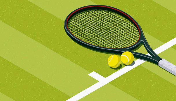 Tennis racket and balls on the court, tennis tournament concept - Foto, Bild