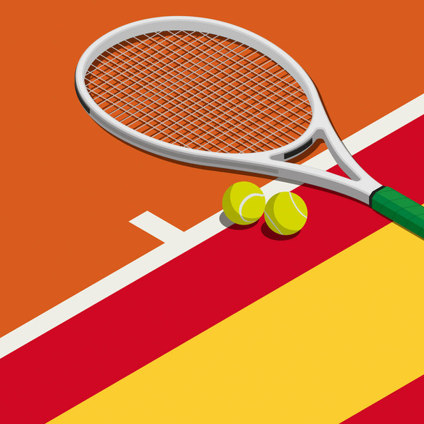 Tennis tournament: racket, balls and Spanish flag, sports and competition concept - Foto, Bild