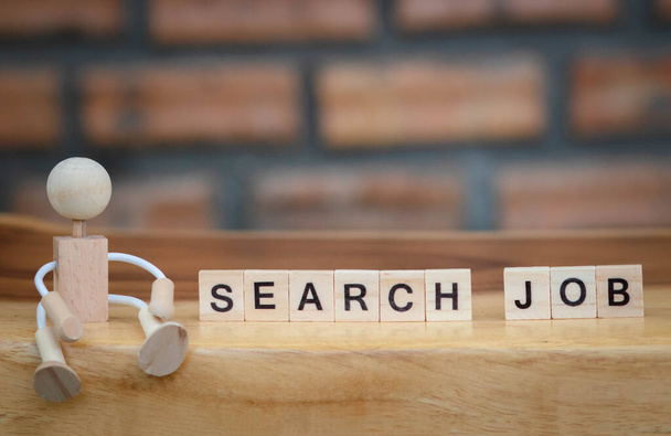 Dice the word "SEARCH JOB". Text dice cube concept / Letter dices alphabet on wooden background. Block of alphabet studded on the floor. search jobs. coppy space. - Foto, Imagem