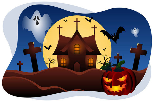 Halloween graveyard haunted house vector illustration - Vektor, obrázek
