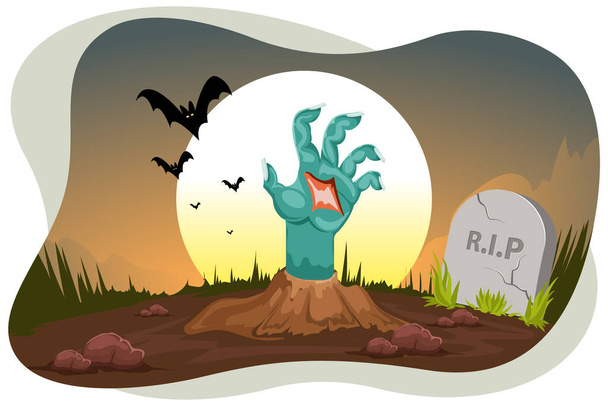 Halloween zombie hand coming out of grave vector illustration - Vektor, obrázek