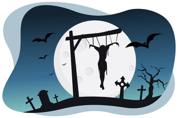Halloween man hanging in graveyard vector illustration - Vektor, obrázek