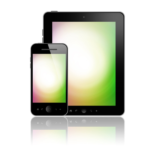 Tablet mit Telefon mit grünen Bildschirmen - Foto, Bild