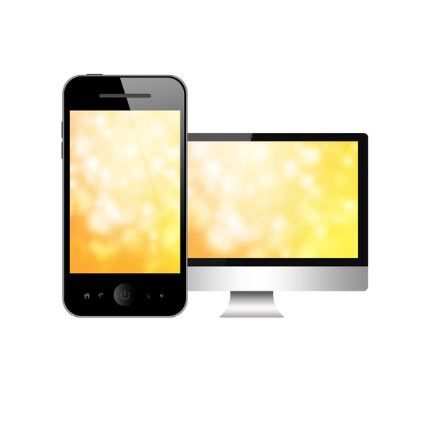 Ordenador y teléfono con pantallas amarillas
 - Foto, imagen