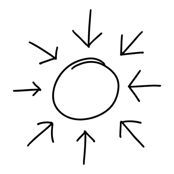 Μαύρο doodle handdrawing σε βέλος συμπυκνώνονται για να κυκλικό σχήμα σε λευκό φόντο - Διάνυσμα, εικόνα