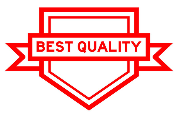 Pentagon vintage label banner in rode kleur met woord beste kwaliteit op witte achtergrond - Vector, afbeelding