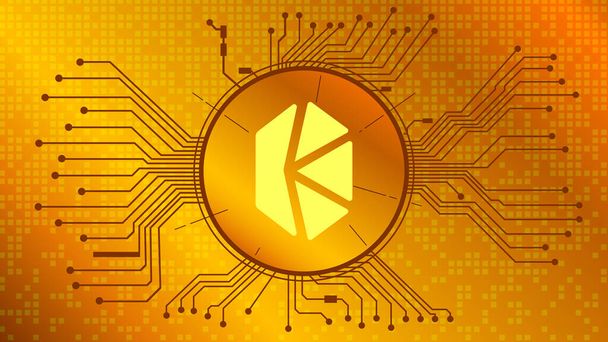 Kyber Network KNC cryptogeld token symbool van de DeFi-project in cirkel met PCB tracks op gouden achtergrond. Valuta icoon. Gedecentraliseerde financiële programma 's. Vector EPS10. - Vector, afbeelding