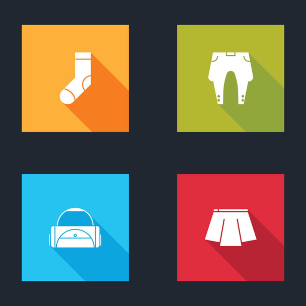 Set Socks, Pants, Sport bag and Skirt icon. Vector. - Vector, Image